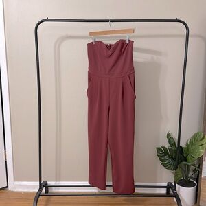 Express Burgundy Strapless Jumpsuit